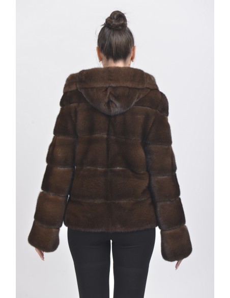 Brown mink jacket with hood back side