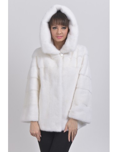 White mink jacket with hood front side