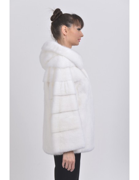 White mink jacket with hood right side