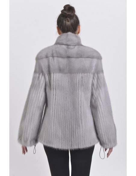 Blue grey mink jacket back side