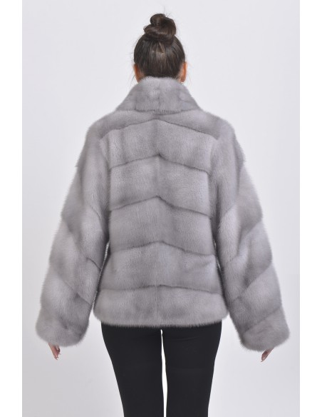 Blue grey mink jacket back side