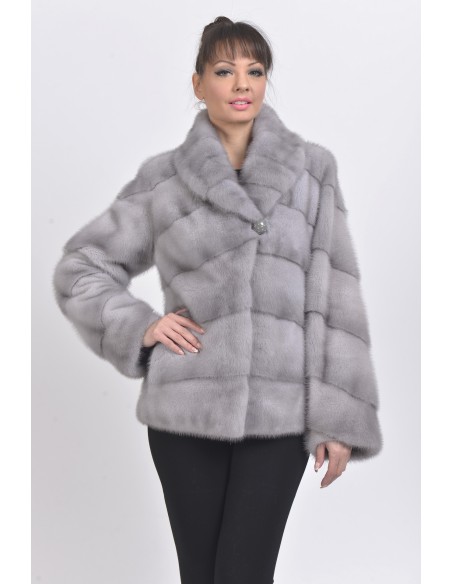 Blue grey mink jacket front side