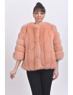 Pink fox jacket with 3/4 sleeves front side