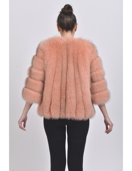 Pink fox jacket with 3/4 sleeves back side