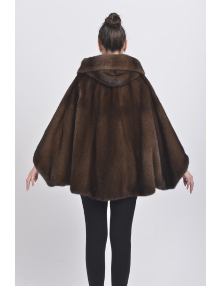 Oversized brown mink jacket with hood back side