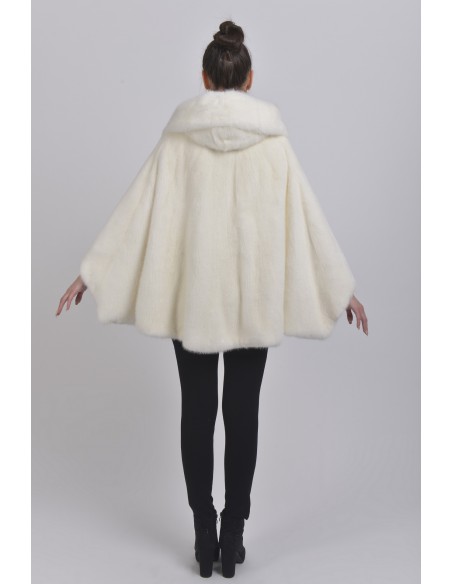 Oversized white mink jacket with hood back side