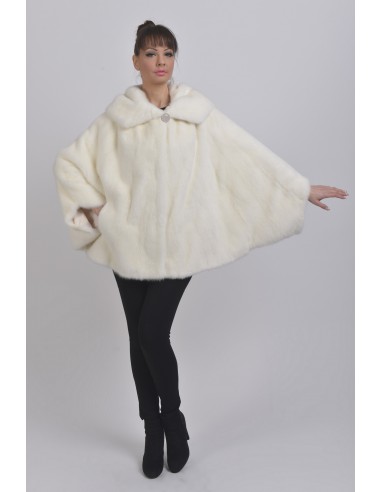 Oversized white mink jacket with hood front side