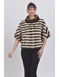 Pearl white and brown mink jacket with short sleeves front side