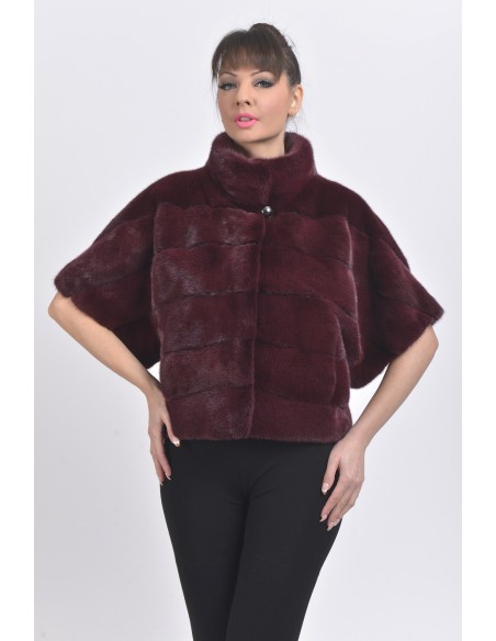 Bordeaux mink jacket with short sleeves front side