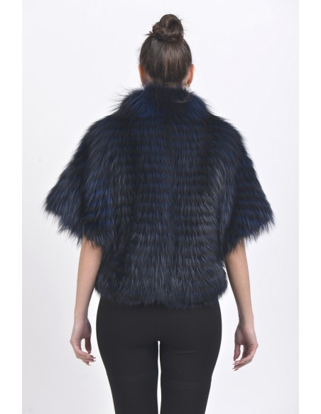 Dark blue fox jacket with short sleeves back side