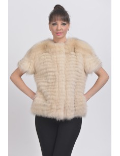 Beige fox jacket with short sleeves front side
