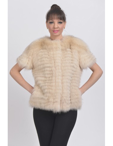 Beige fox jacket with short sleeves front side