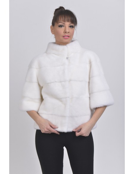 White mink jacket with 3/4 sleeves front side