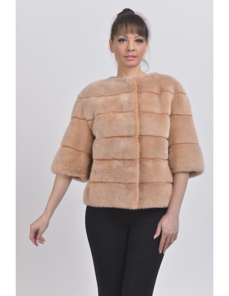 Salmon mink jacket front side