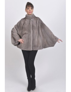 Oversized silver blue mink jacket front side
