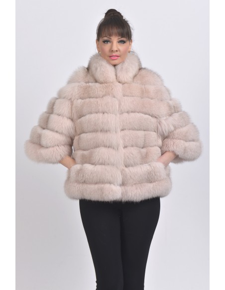 Light pink fox jacket with 3/4 sleeves front side