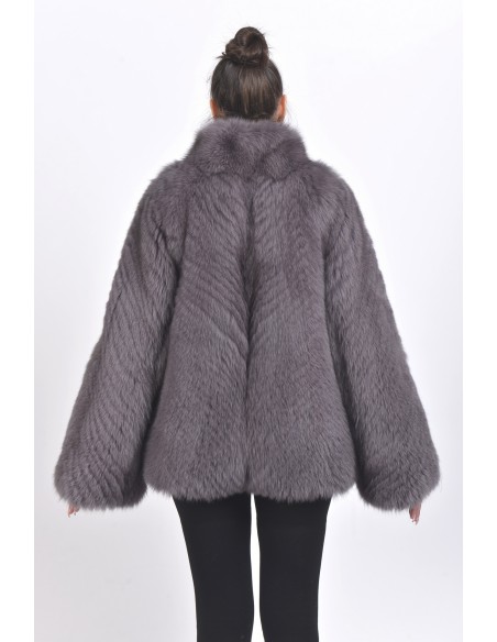 Dark grey fox jacket back side