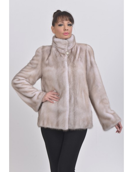 Ice grey mink jacket front side