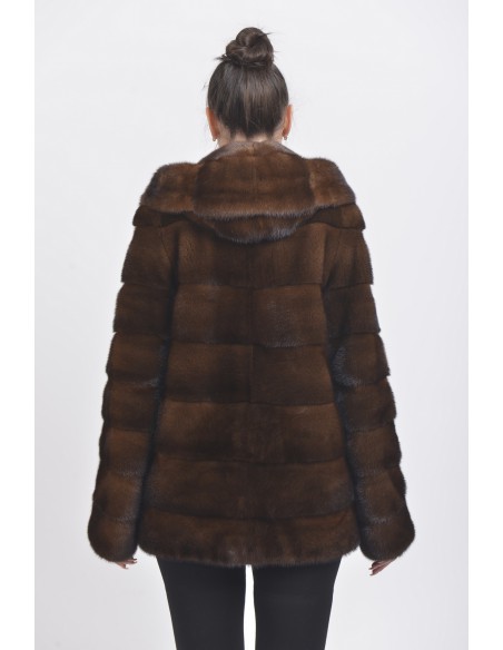 Brown mink jacket with hood back side