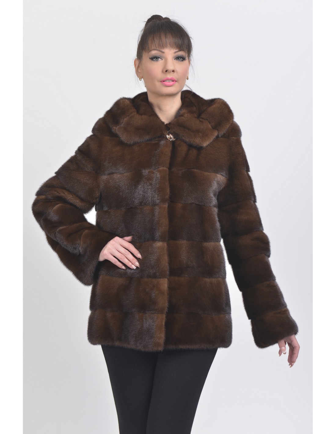 Brown mink jacket with hood - SaintGermain Furs